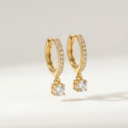"Daniella" Diamonds Hoops Earrings with one dangling diamond - Pair - Goldie Paris Jewellery