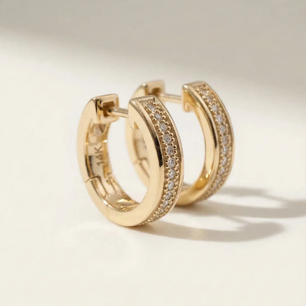Liz Diamond Hoop Earrings • Pair • 14K Solid Yellow Gold