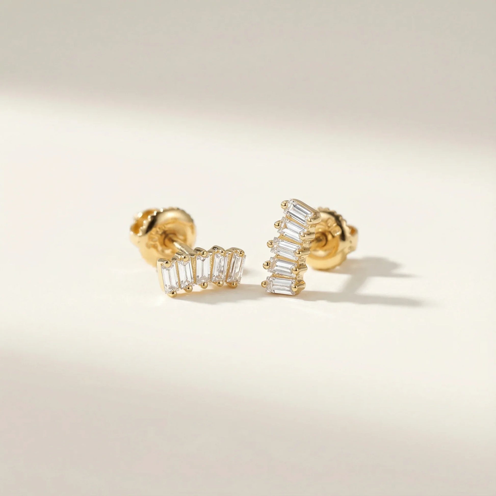 5 Diamonds Baguette Cluster Stud Earrings - Goldie Paris Jewellery