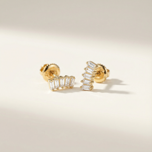 5 Diamonds Baguette Cluster Stud Earrings