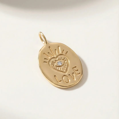 Love Pendant Oval Medallion with diamond - Goldie Paris Jewellery