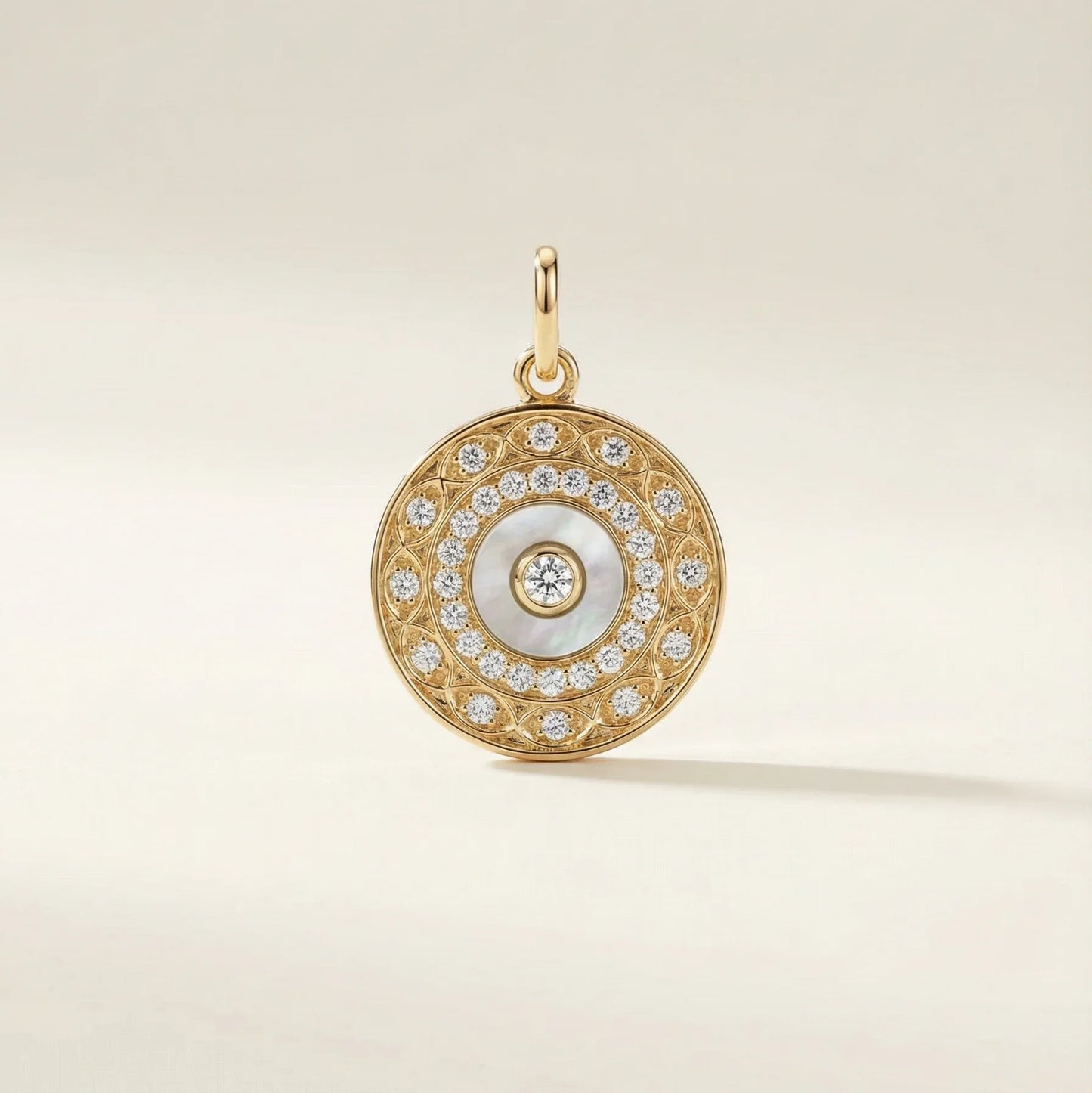 Sonia Diamonds and Mother of Pearl Disc Pendant - Goldie Paris Jewellery