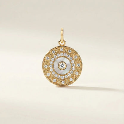 Sonia Diamonds and Mother of Pearl Disc Pendant - Goldie Paris Jewellery