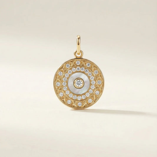 Sonia Diamonds and Mother of Pearl Disc Pendant - Goldie Paris Jewellery