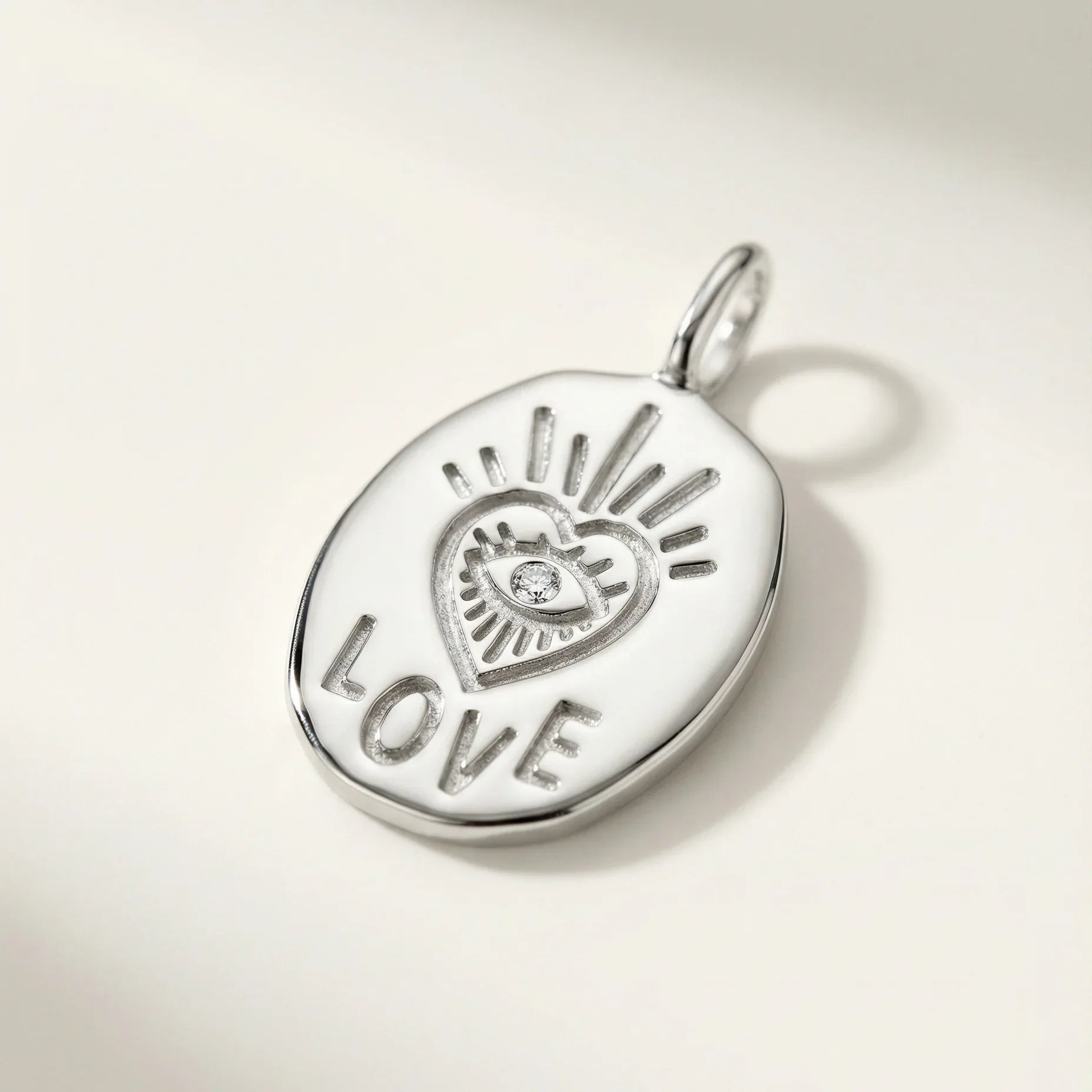 Love Pendant Oval Medallion with diamond - Goldie Paris Jewellery