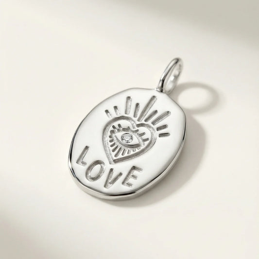Love Pendant Oval Medallion with diamond - 10k White Gold - Jewelry - Goldie Paris Jewelry - Moms Pendant