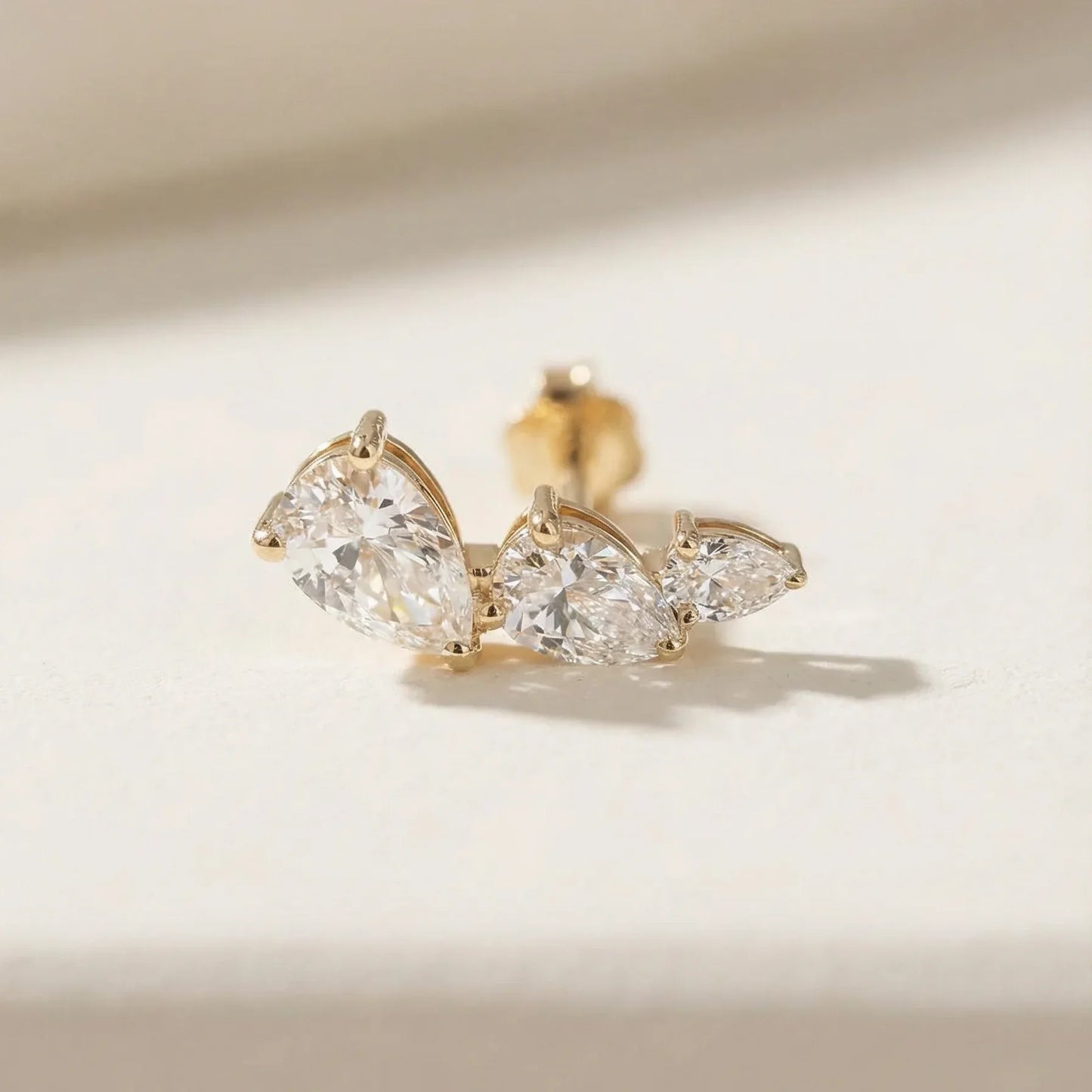 Triple Pear Diamond Flat Back Stud - Goldie Paris Jewellery
