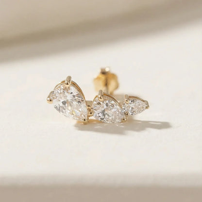 Triple Pear Diamond Flat Back Stud - Goldie Paris Jewellery