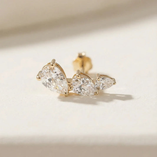 Triple Pear Diamond Flat Back Stud - Goldie Paris Jewellery