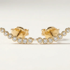 All Diamonds Ear Climber Stud Earring • Single • 10K Solid Yellow Gold - - Jewelry - Goldie Paris Jewelry - Earring