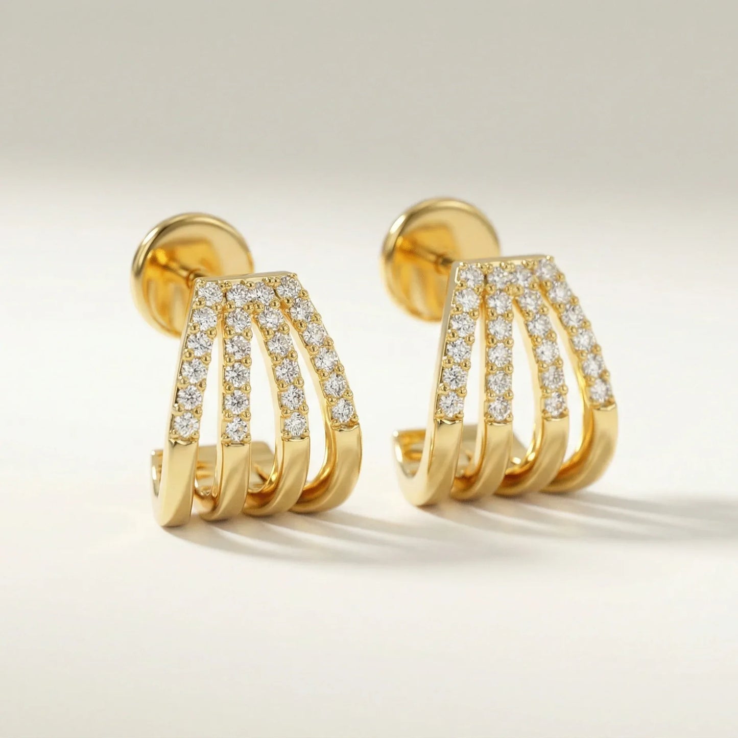 Four-Row Pavé Diamond EarCuffs Huggies Earrings - Goldie Paris Jewellery