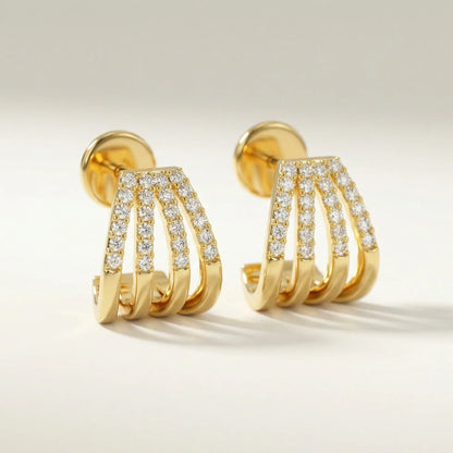 Four-Row Pavé Diamond EarCuffs Huggies Earrings - Goldie Paris Jewellery