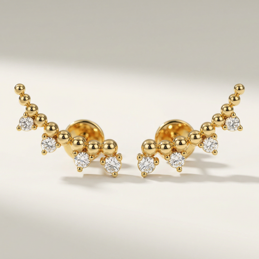 4 Diamonds Ear Climber Stud Earrings