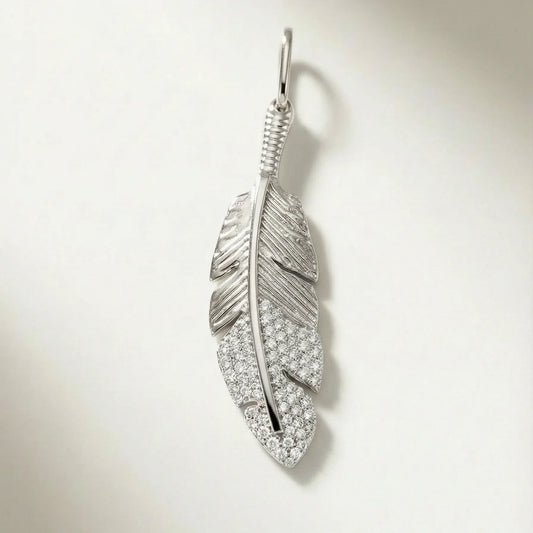 Diamond Feather Pendant - 10k White Gold - Jewelry - Goldie Paris Jewelry - Moms Pendant