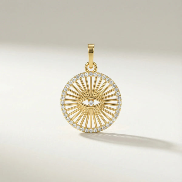 Evil Eye Medallion Pendant • 10K Solid Yellow Gold