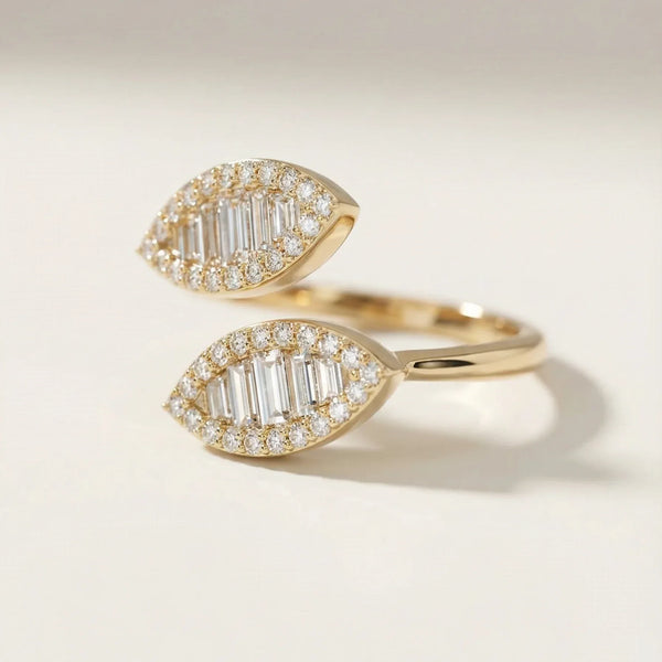 Maxi Julie Double Leaf Diamond Ring • 10K Solid Yellow Gold