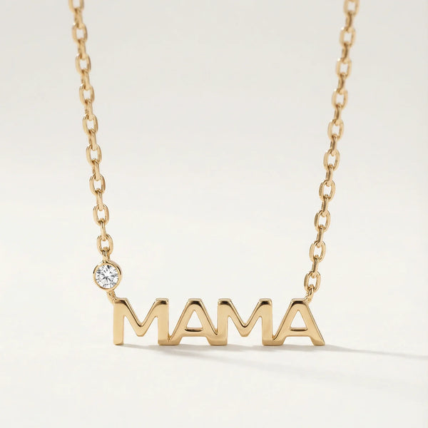 Mama Bezel-Set Diamond Necklace • 14K Solid Yellow Gold