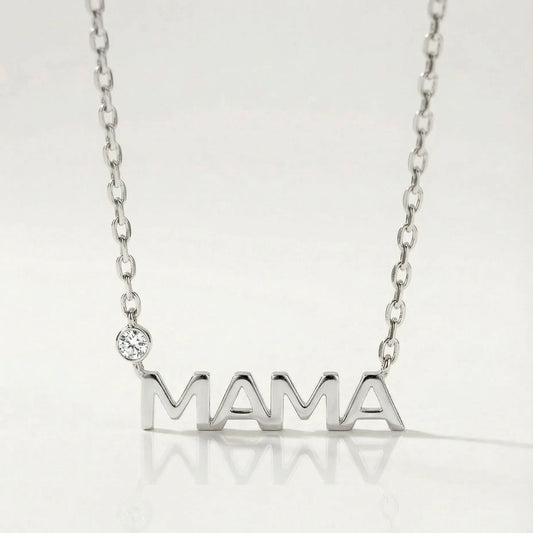 Mama Bezel Diamond Necklace - 10k White Gold - Jewelry - Goldie Paris Jewelry - Last Chance Moms Necklace