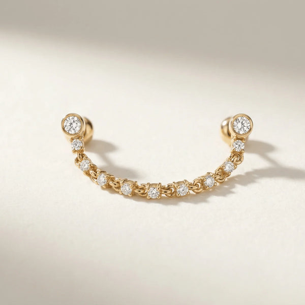 Liana Stud Chain Diamond Earring • Single • 14K Solid Yellow Gold