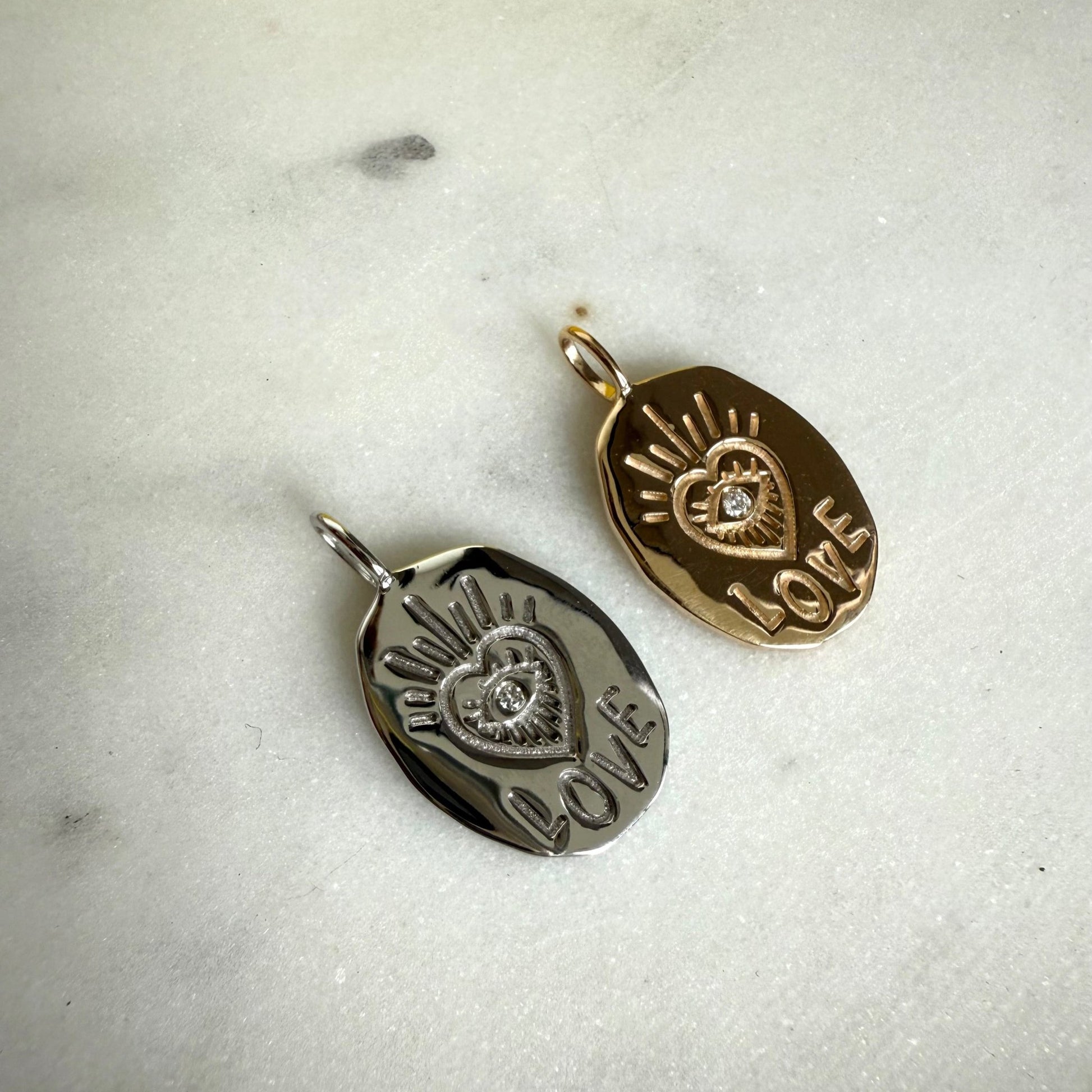 Love Pendant Oval Medallion with diamond - Goldie Paris Jewellery