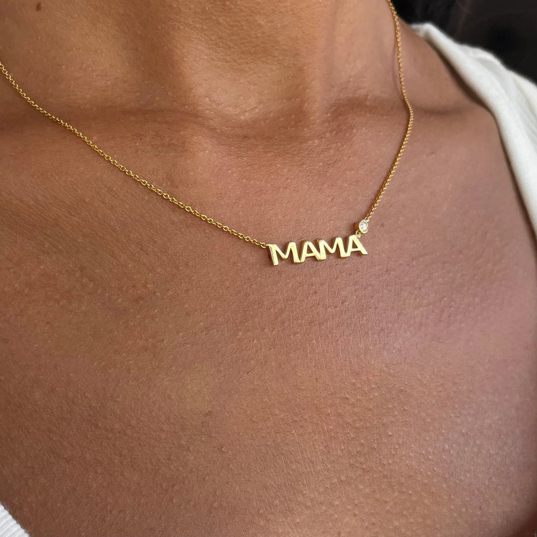 Mama Bezel Diamond Necklace - 14k White Gold