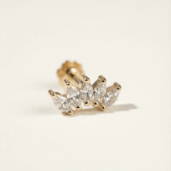 Marquise Crown Flat-Back Stud Earring • Single • 10K Solid Yellow Gold