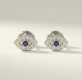 Mini Evil Eye Stud Earrings - White Gold
