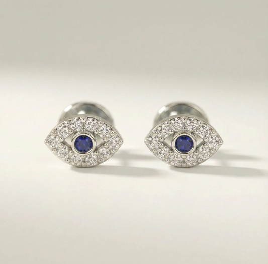 Mini Evil Eye Stud Earrings - 10k White Gold - Jewelry - Goldie Paris Jewelry - Earring Everyday Faith