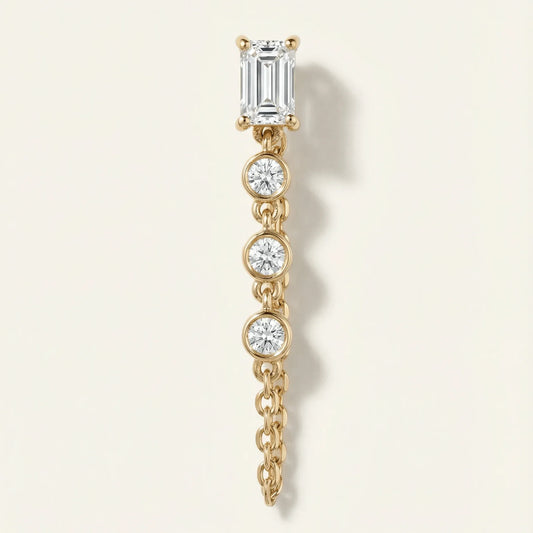 Nicky Baguette & Bezel Diamonds Chain Earring - Goldie Paris Jewellery