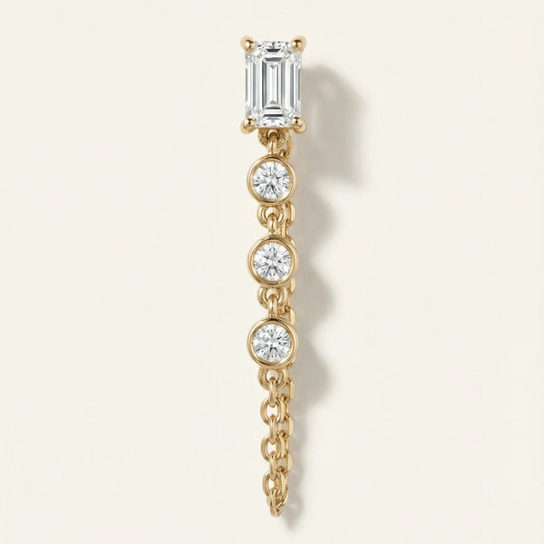 Nicky Baguette & Bezel Diamond Chain Earring • Single • 14K Solid Yellow Gold