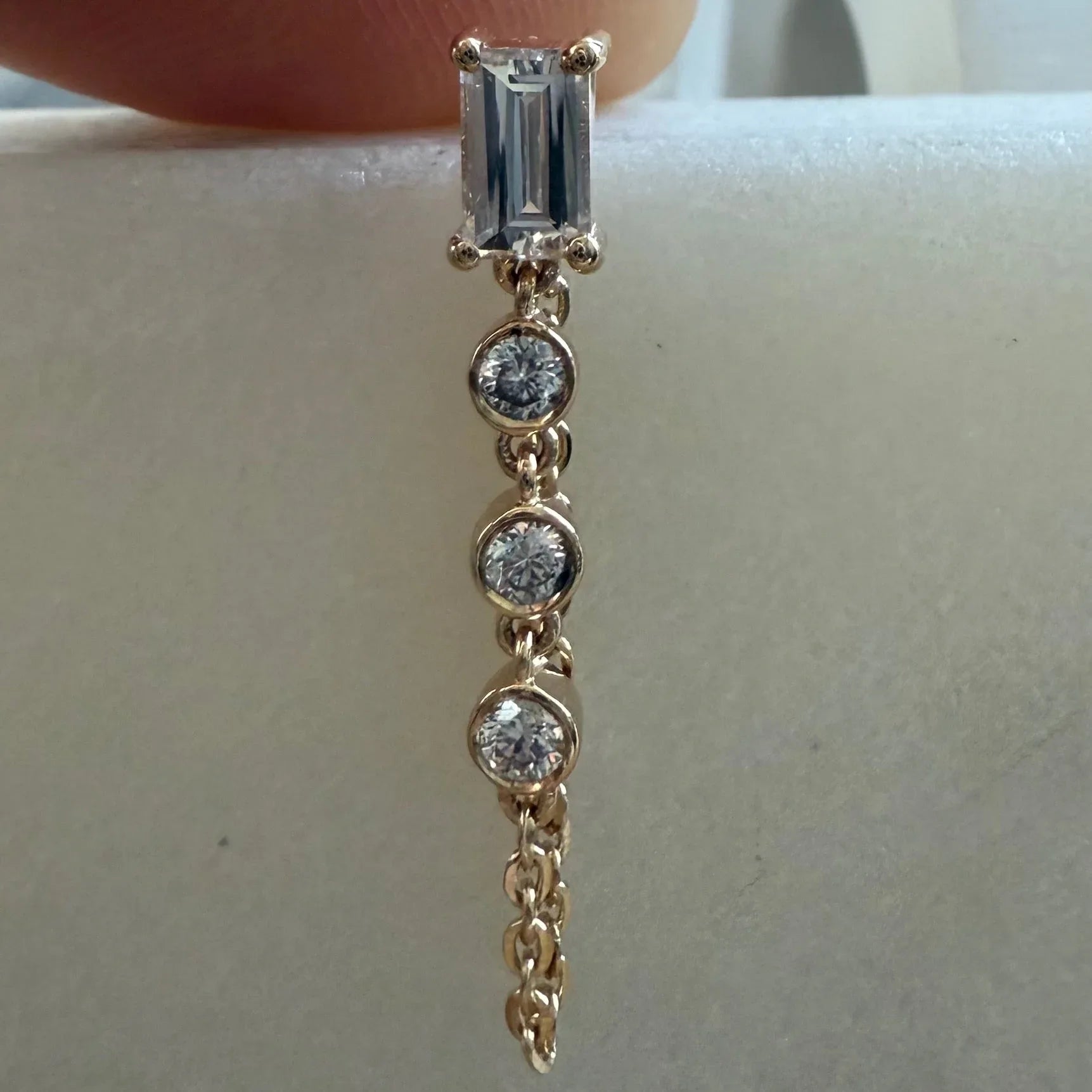 Nicky Baguette & Bezel Diamonds Chain Earring - Goldie Paris Jewellery