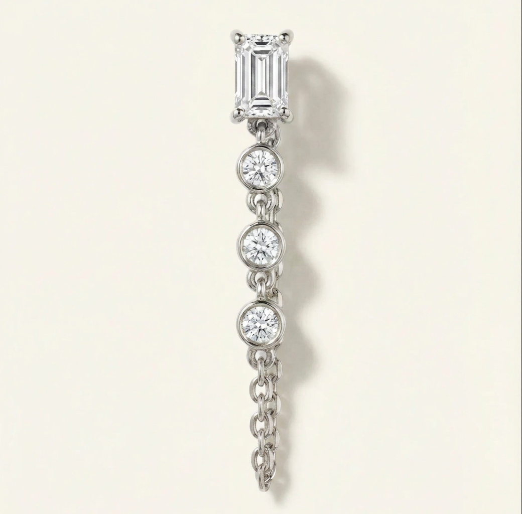 Nicky Baguette & Bezel Diamonds Chain Earring