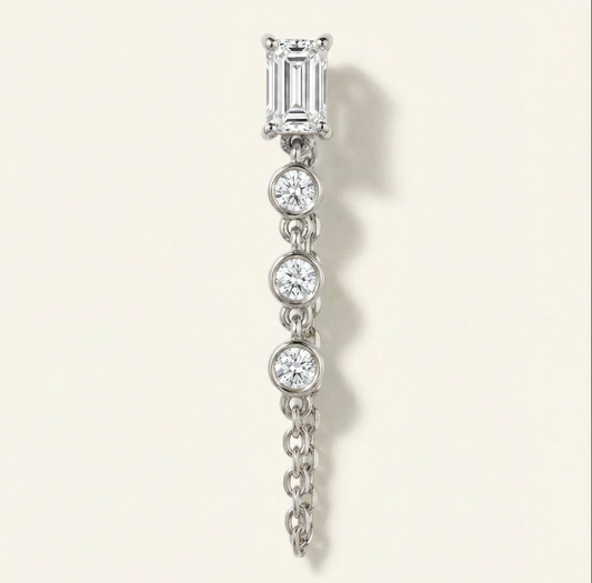 Nicky Baguette & Bezel Diamonds Chain Earring - 10k White Gold - Jewelry - Goldie Paris Jewelry - Earring