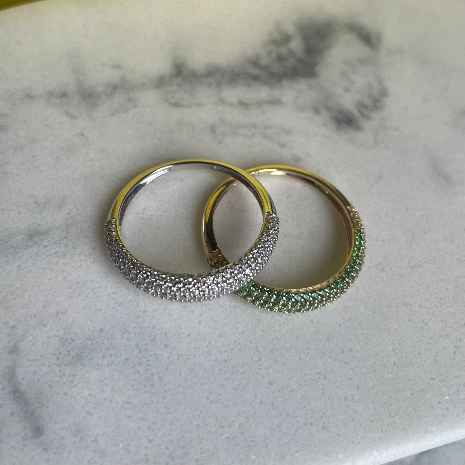 "Nilly" Dôme Pavé Diamond Ring - Emerald Green - Goldie Paris Jewellery