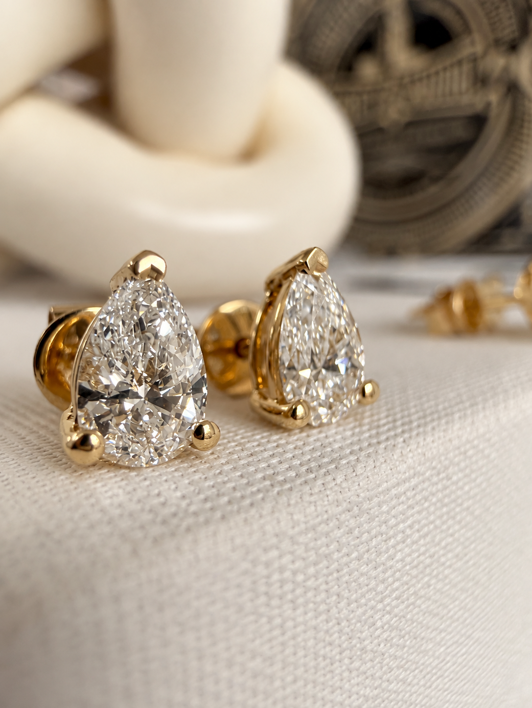 1ct Pear Diamond Stud Earrings • Pair • 9K Solid Yellow Gold - - Jewelry - Goldie Paris Jewelry - Earring New Arrivals