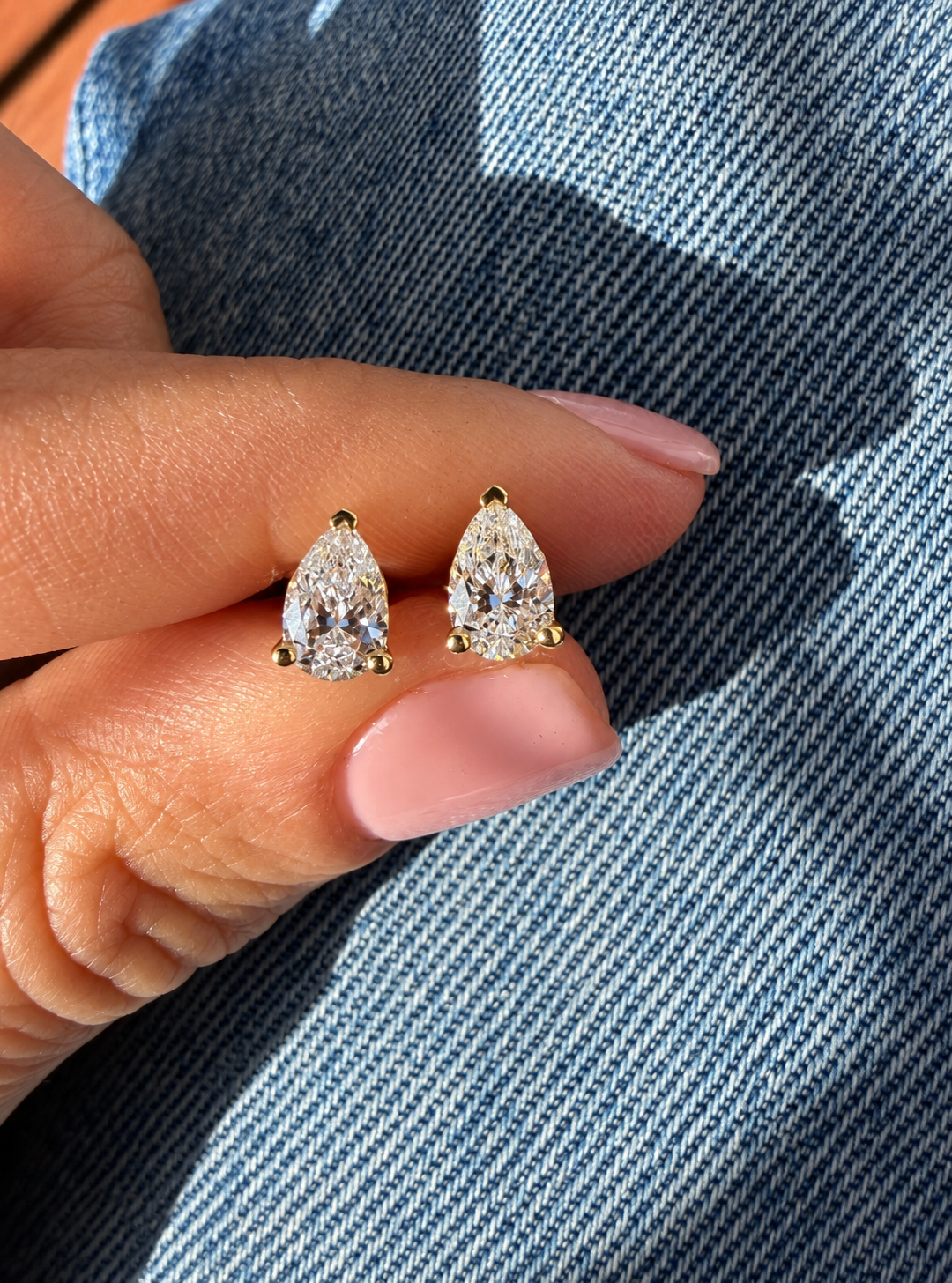 1ct Pear Diamond Stud Earrings • Pair • 9K Solid Yellow Gold - - Jewelry - Goldie Paris Jewelry - Earring New Arrivals