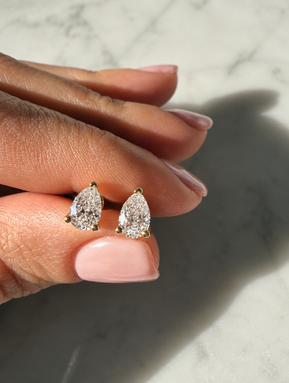 1ct Pear Diamond Stud Earrings • Pair • 9K Solid Yellow Gold - - Jewelry - Goldie Paris Jewelry - Earring New Arrivals