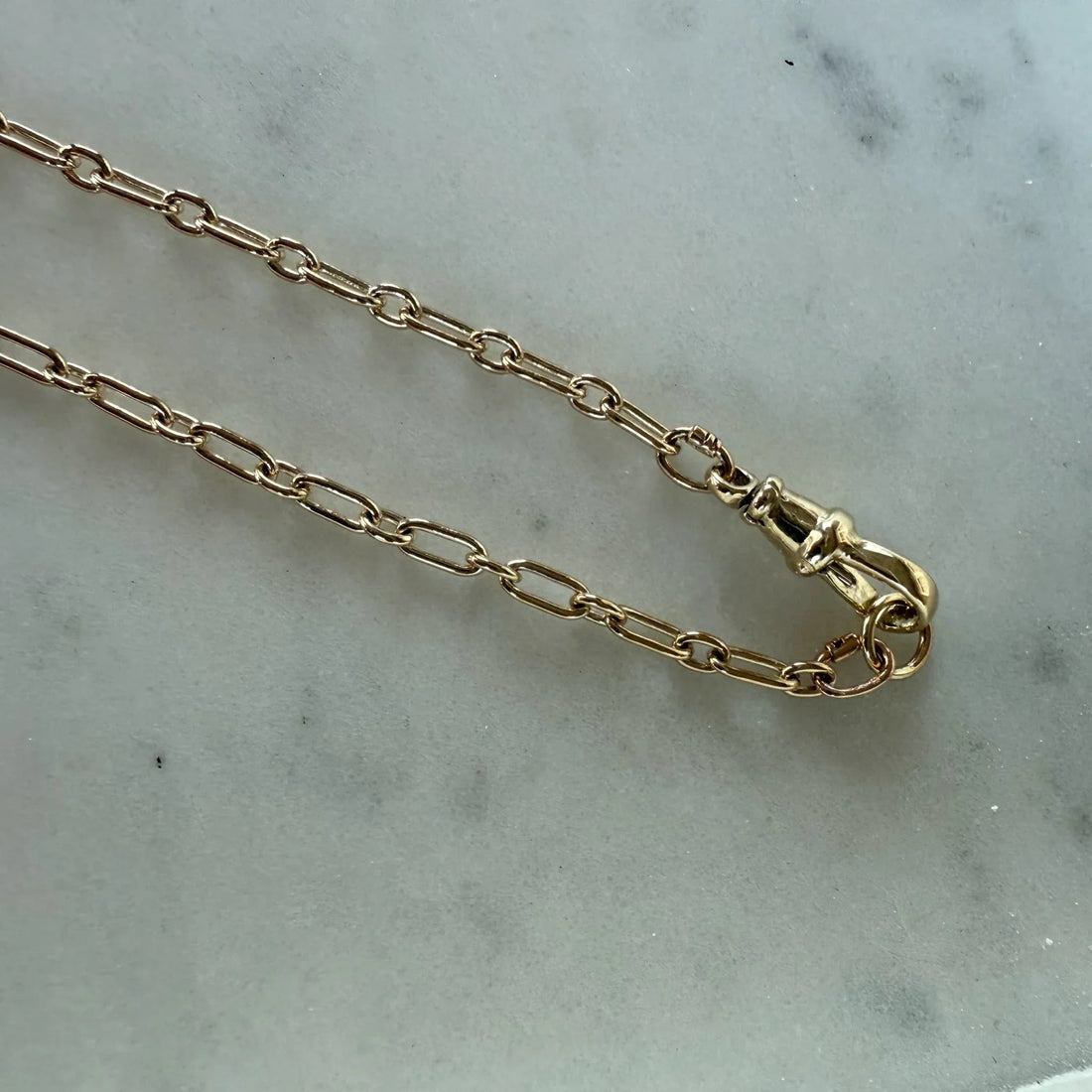 Paperclip Figaro Chain Necklace with Swivel Clasp • 9K Solid Yellow Gold