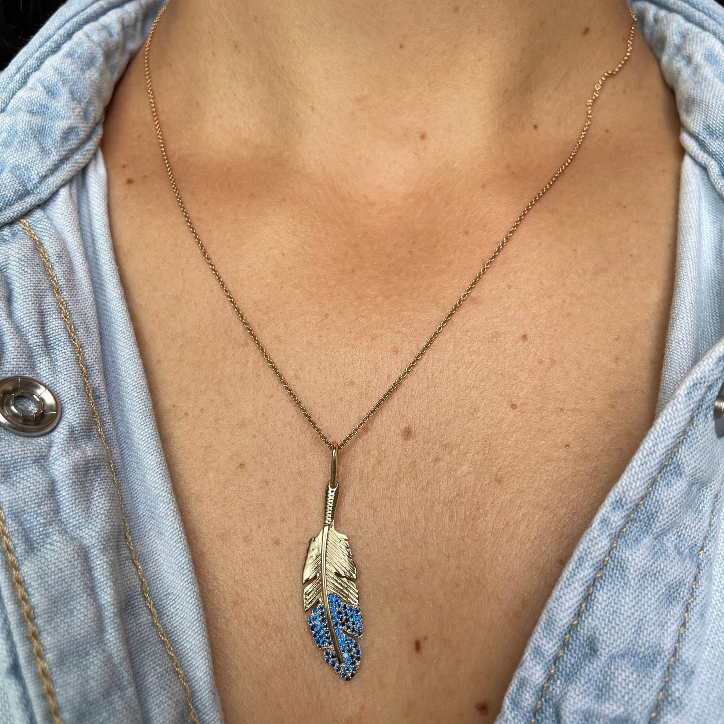 Sapphire Feather Pendant - Blue - Goldie Paris Jewellery