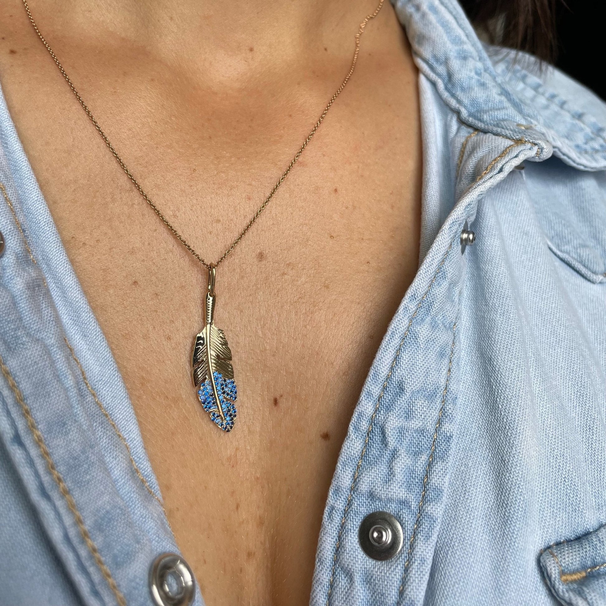Sapphire Feather Pendant - Blue - Goldie Paris Jewellery