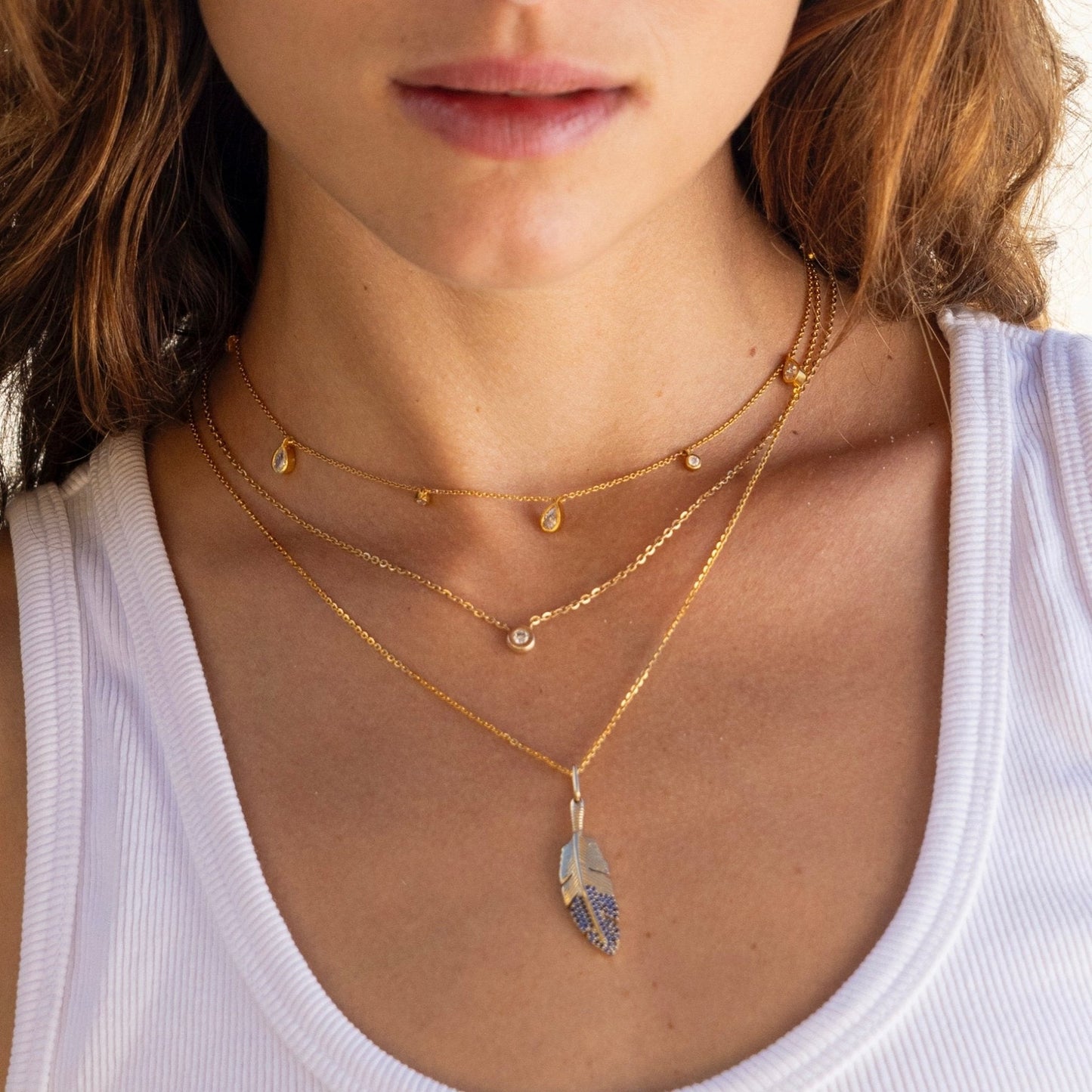 Sapphire Feather Pendant - Blue - Goldie Paris Jewellery