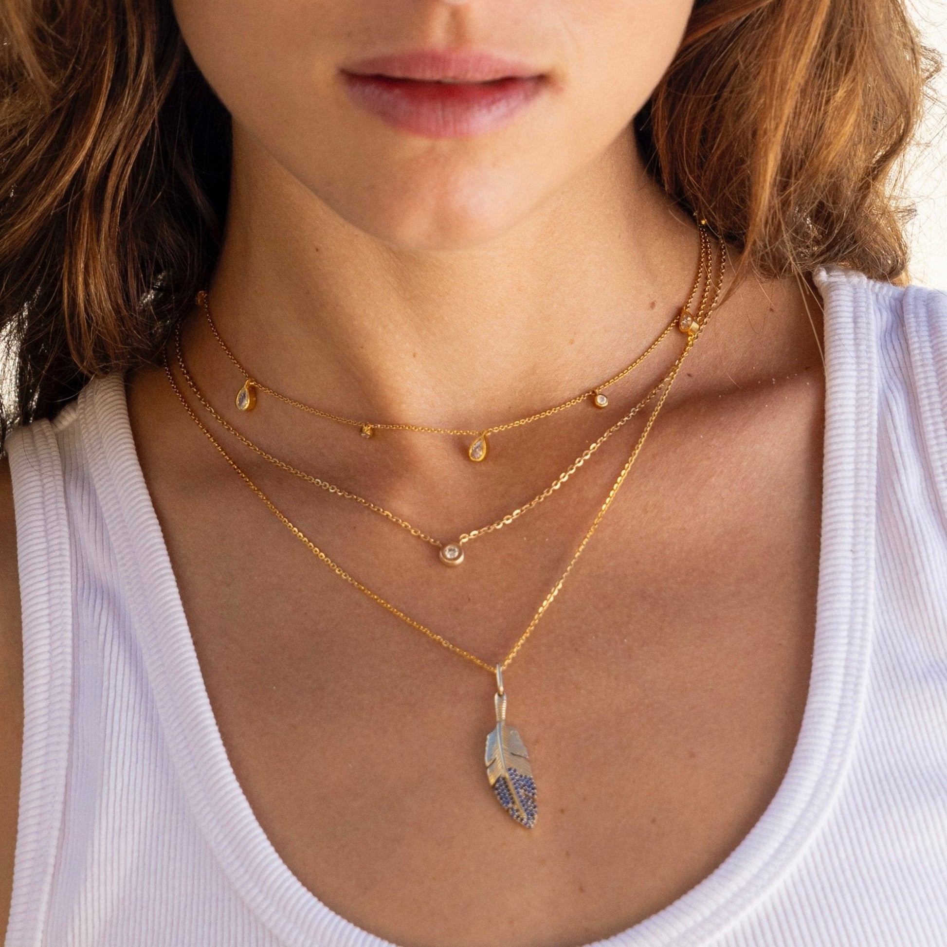 Sapphire Feather Pendant - Blue - Goldie Paris Jewellery