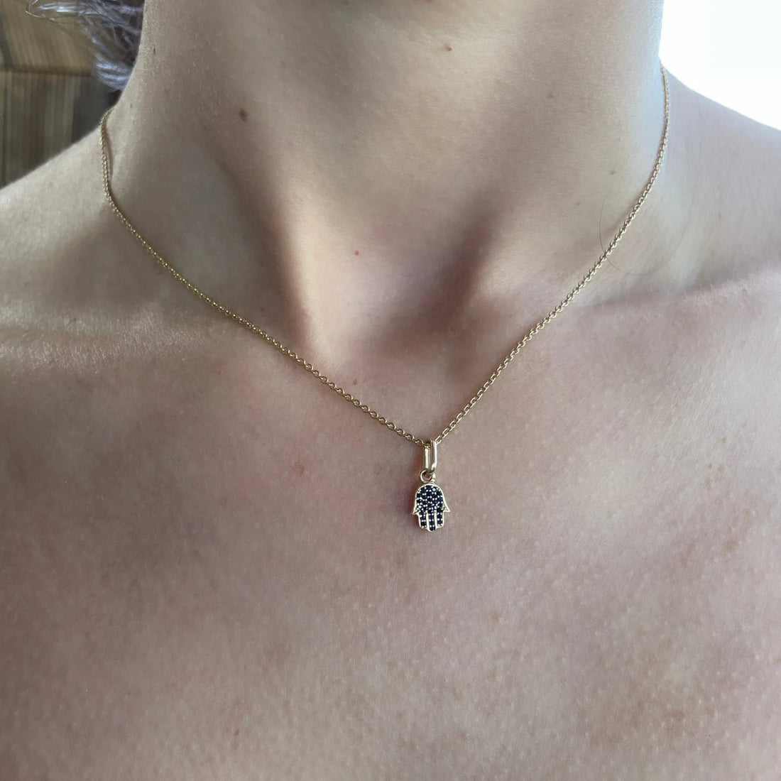 Mini Sapphire Hamsa Pendant/ Charm