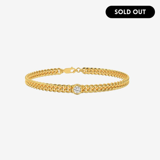 Diamond Bezel Flat Italian Curb Chain Bracelet