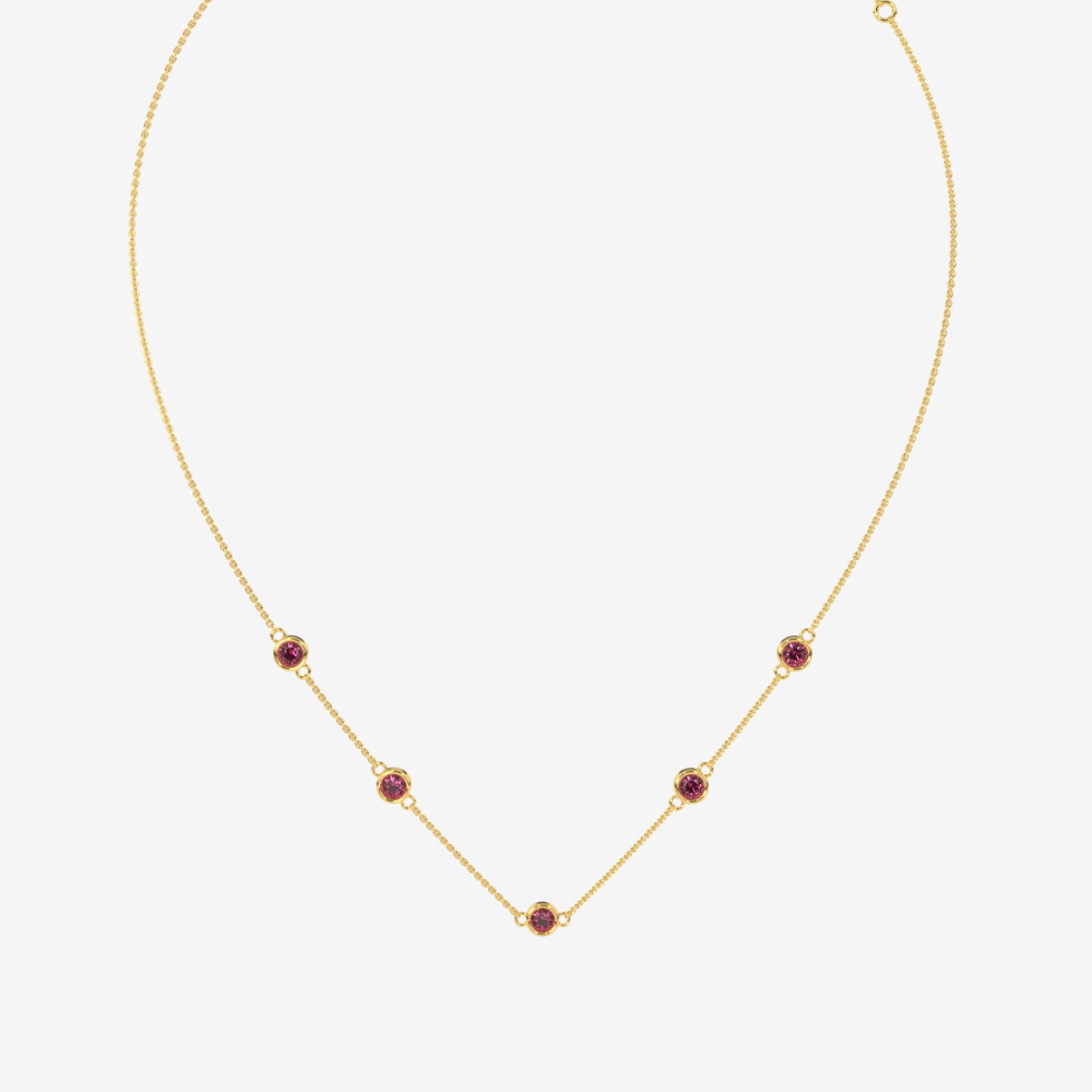 Pink Diamonds Bezel Station Necklace - - Jewelry - Goldie Paris Jewelry - Bezel Necklace