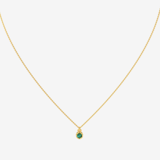 Single Bezel-Set Green Emerald Necklace - - Jewelry - Goldie Paris Jewelry - Bezel Necklace