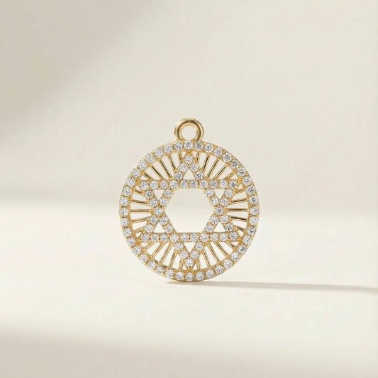 Norit Star of David Medallion Pendant with diamonds all around - Goldie Paris Jewellery