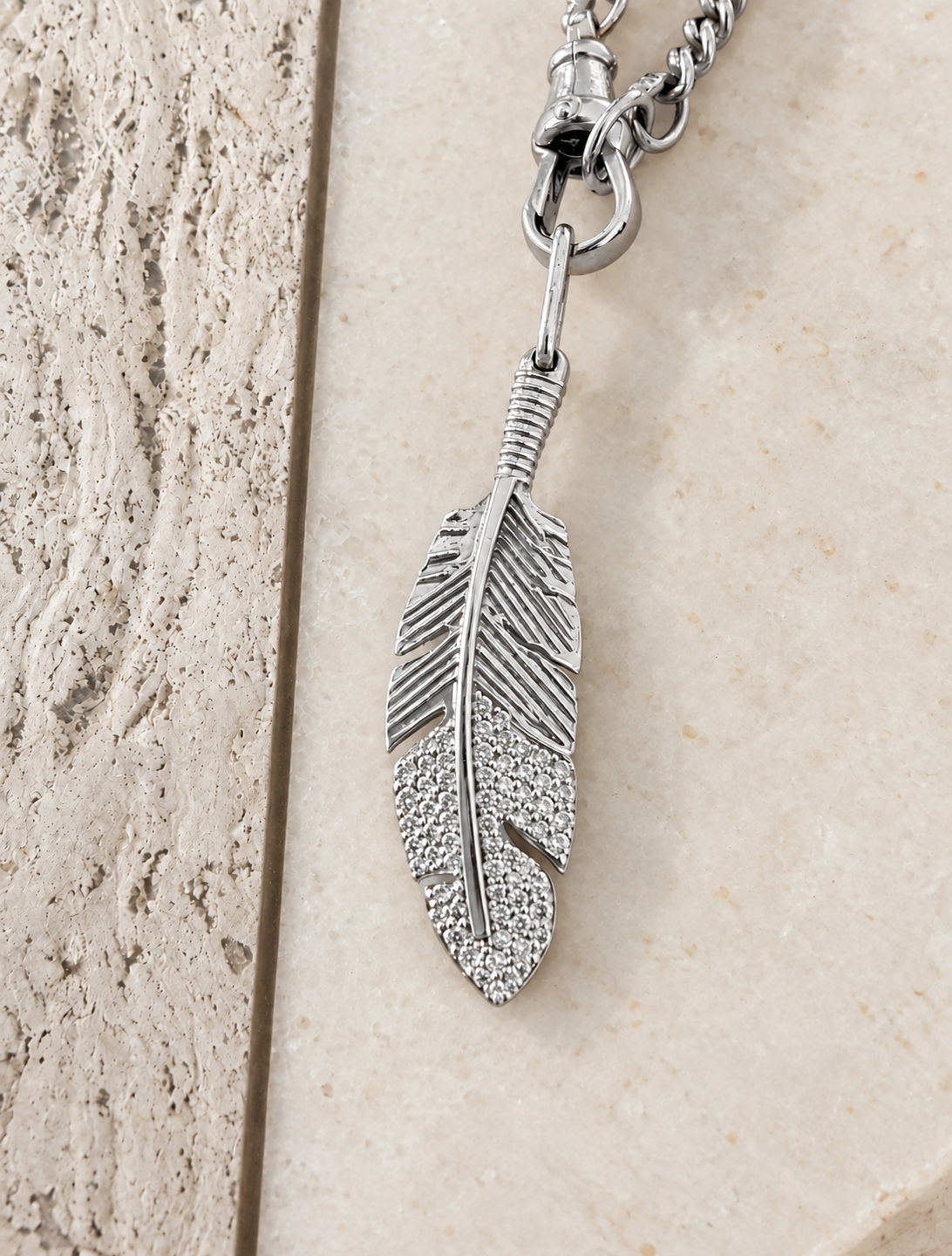 Diamond Feather Pendant • 10K Solid White Gold - - Jewelry - Goldie Paris Jewelry - Moms Pendant