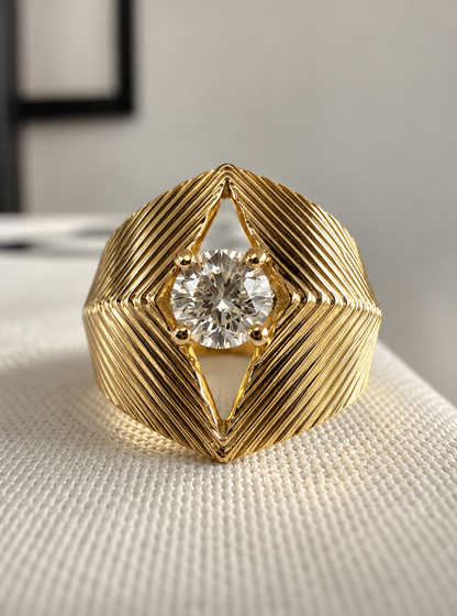 Yasmine Fluted Diamond Ring • 10K Solid Yellow Gold - - Jewelry - Goldie Paris Jewelry - New Arrivals Ring statement