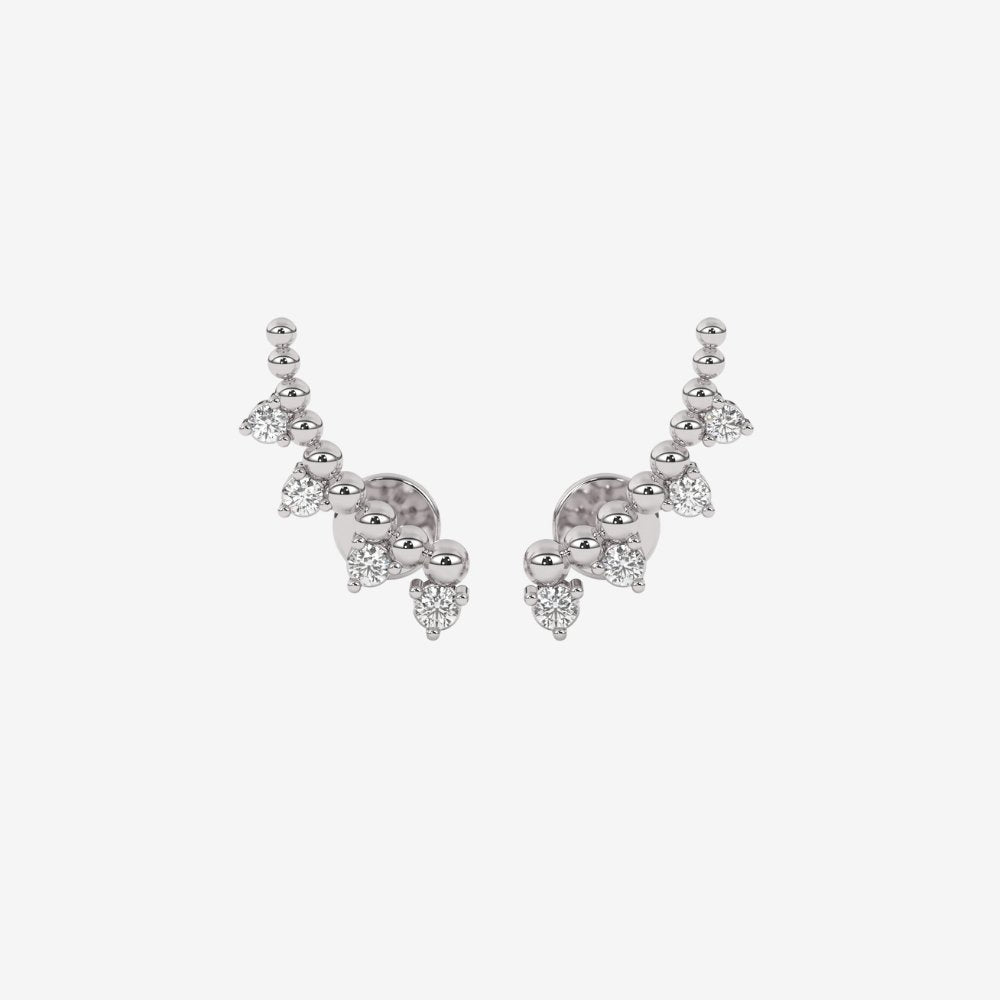 4 Diamonds Ear Climber Stud Earrings - 14k White Gold - Jewelry - Goldie Paris Jewelry - Earring